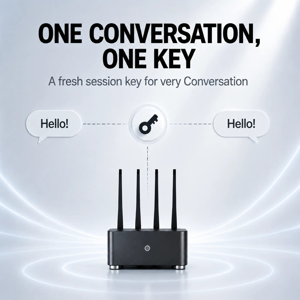 ComCube assigning a fresh encryption key to each private conversation